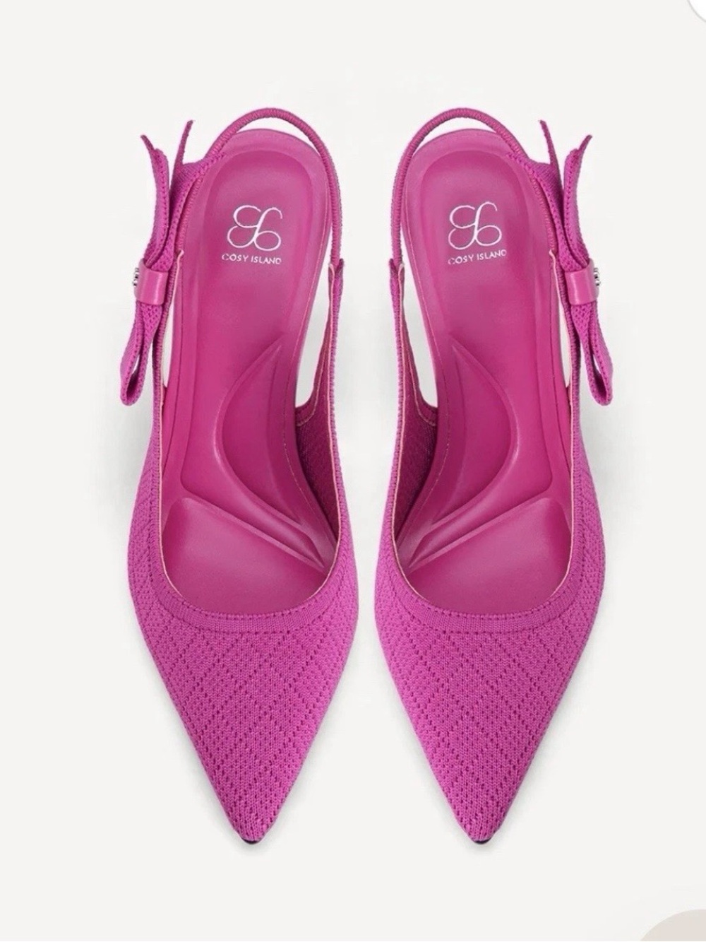 Women's Fuchsia Pink Cosy Island Sz 8 Slingback Pointed-Toe Heels Bow New - Picture 2 of 6